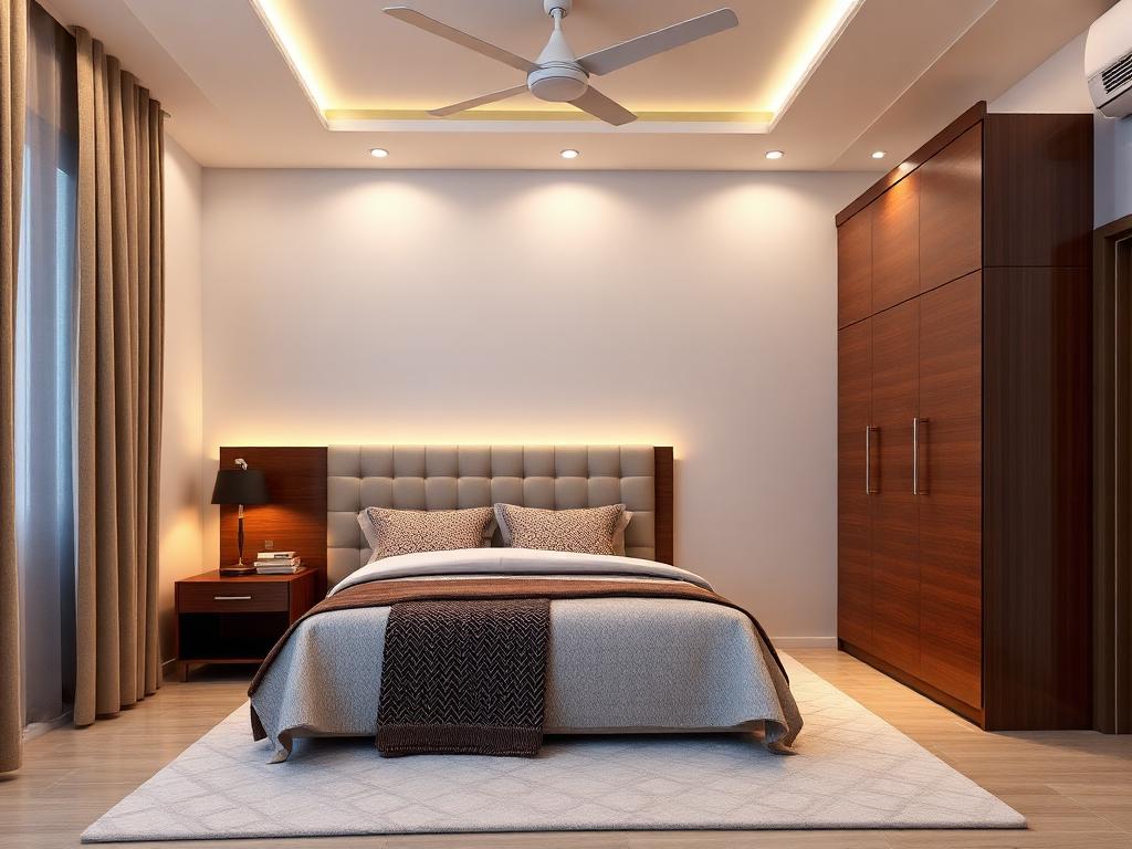 Bedroom interior with fitted wardrobes